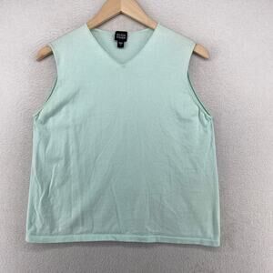 EILEEN FISHER Sweater L Tank Vest V-Neck Boxy Pullover 100% Cotton Aqua Blue